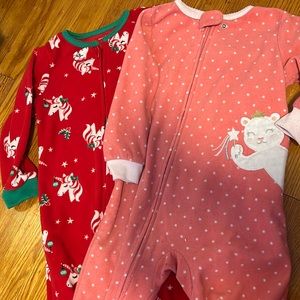 Bundle of One piece Footed Full Zip Pajamas Sz 2T Little Girls